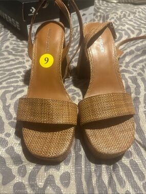 Marc Fisher Brown Woven Platform Slingback Heels